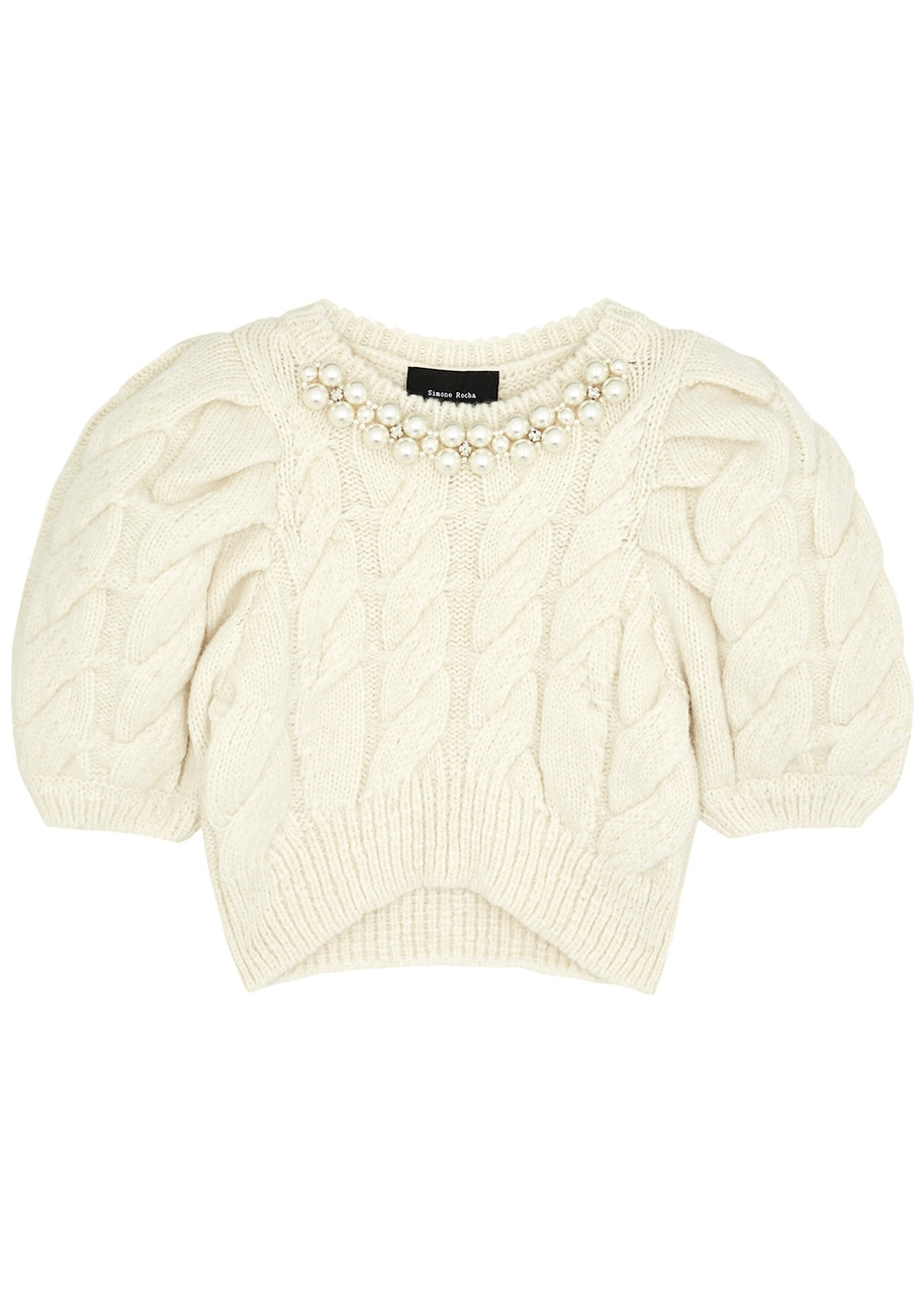 Simone Rocha Ivory Embellished Alpaca-blend Jumper In Neutral