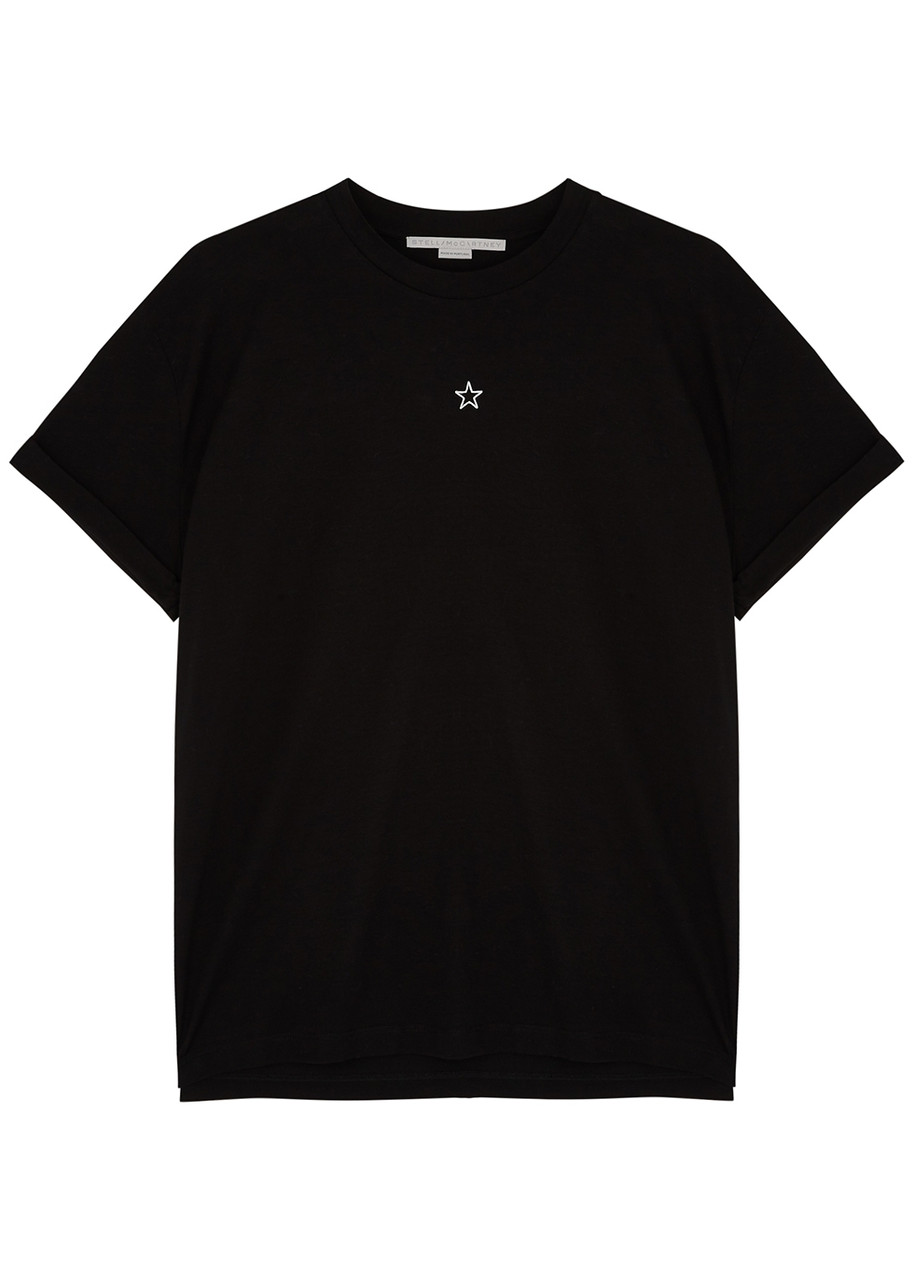 Shop Stella Mccartney Star-embroidered Cotton T-shirt In Black