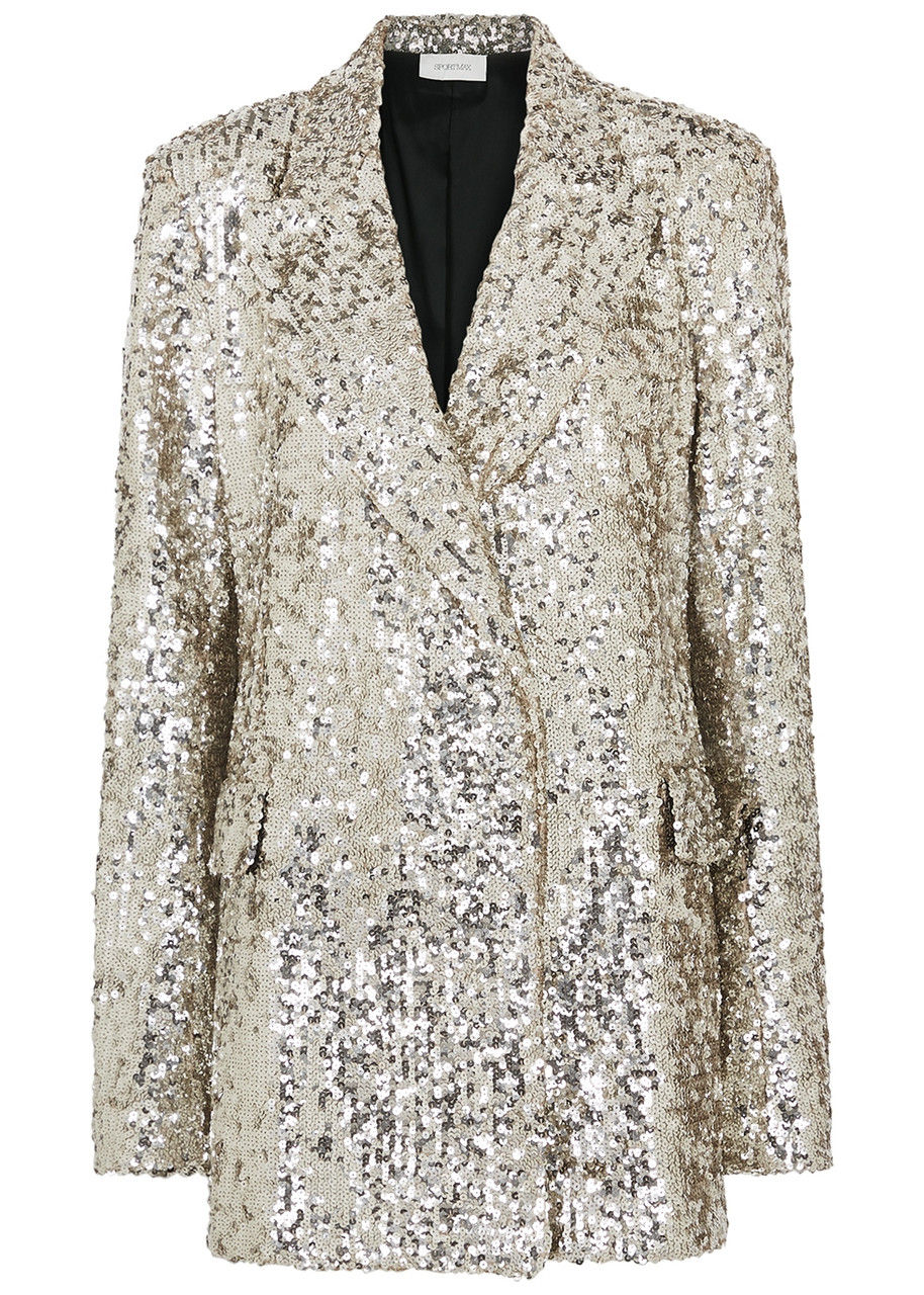 Sportmax Accorta Silver Sequin-embellished Jacket - M
