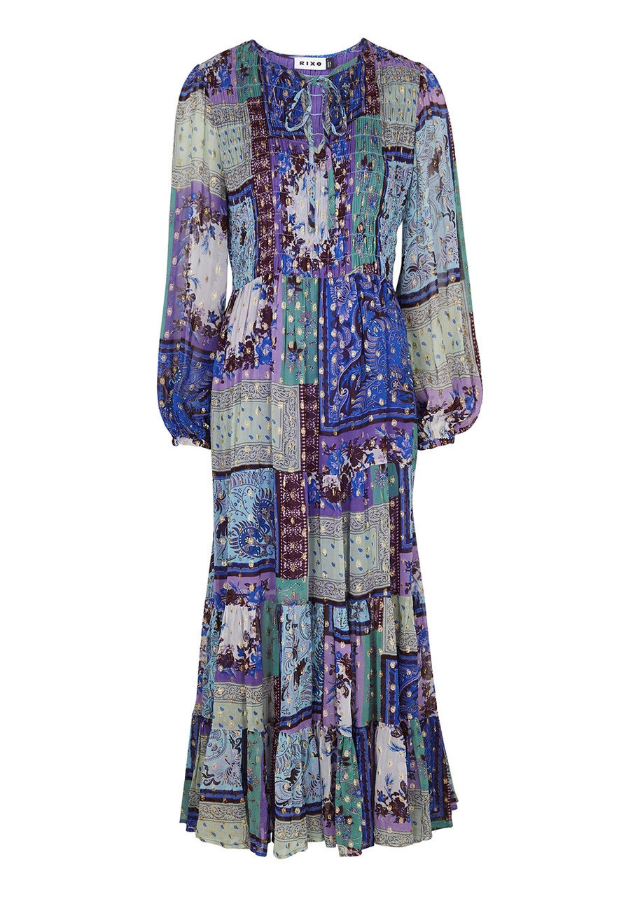 Rixo Lori Printed Chiffon Maxi Dress - Purple - S