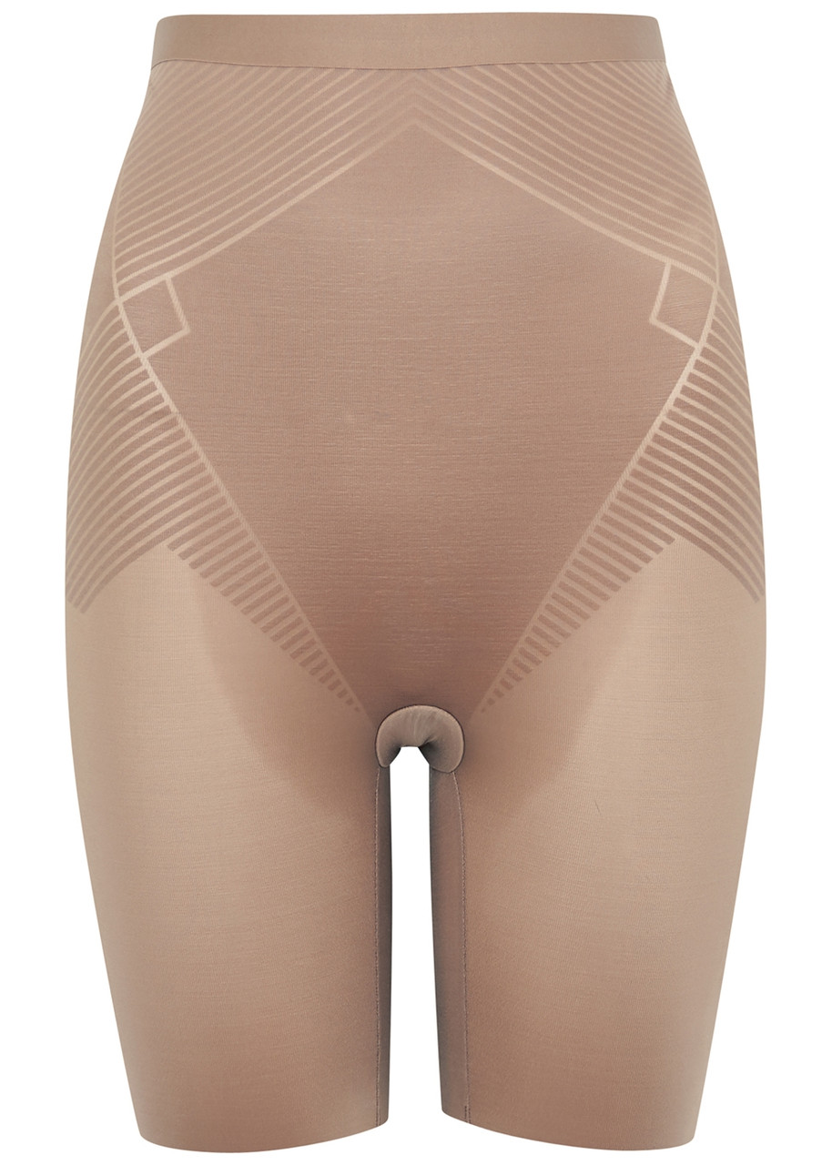 Shop Spanx Thinstincts 2.0 High-waist Mid-thigh Shorts In Brown