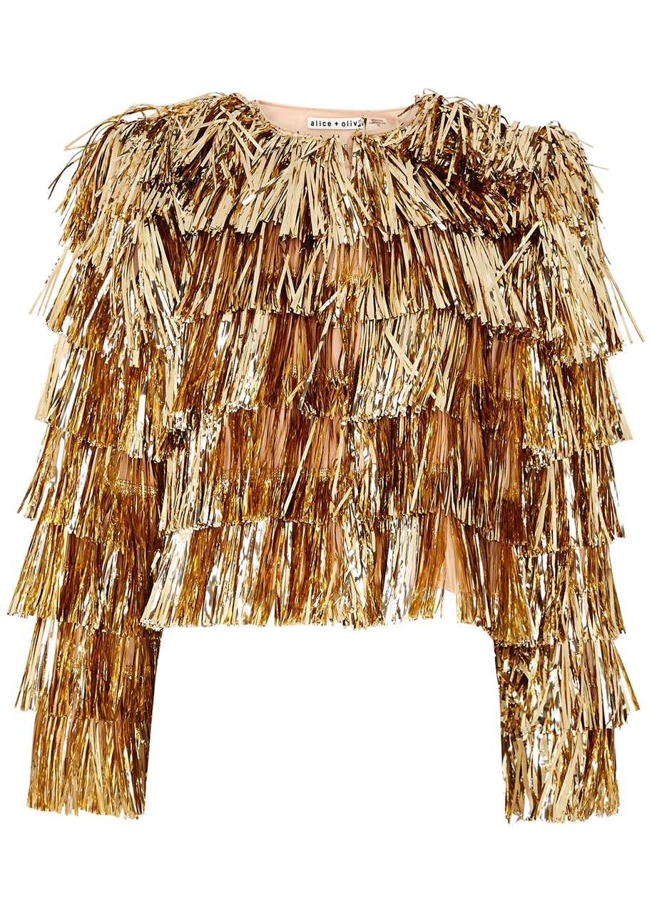 Alice And Olivia Alice + Olivia Fawn Gold Fringed Tinsel Jacket