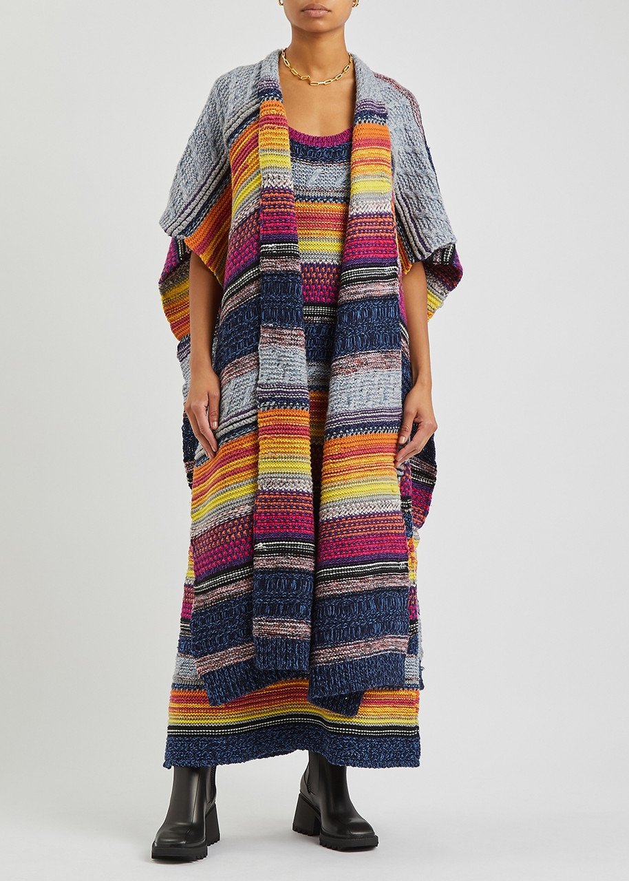  Chloe Striped Cashmere And Wool-blend Cape - Multicoloured - M 