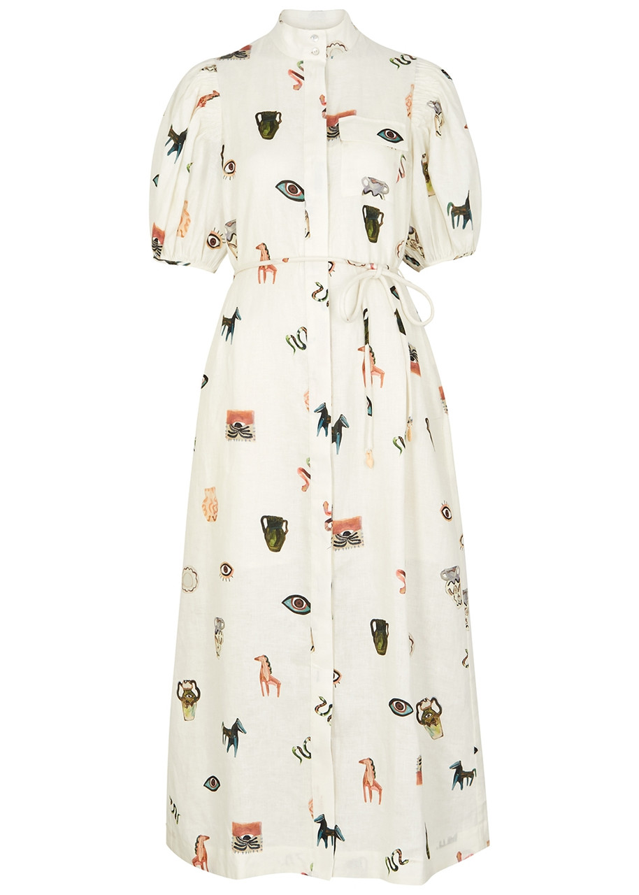 Alemais Hera Printed Linen Dress - Ivory - 6