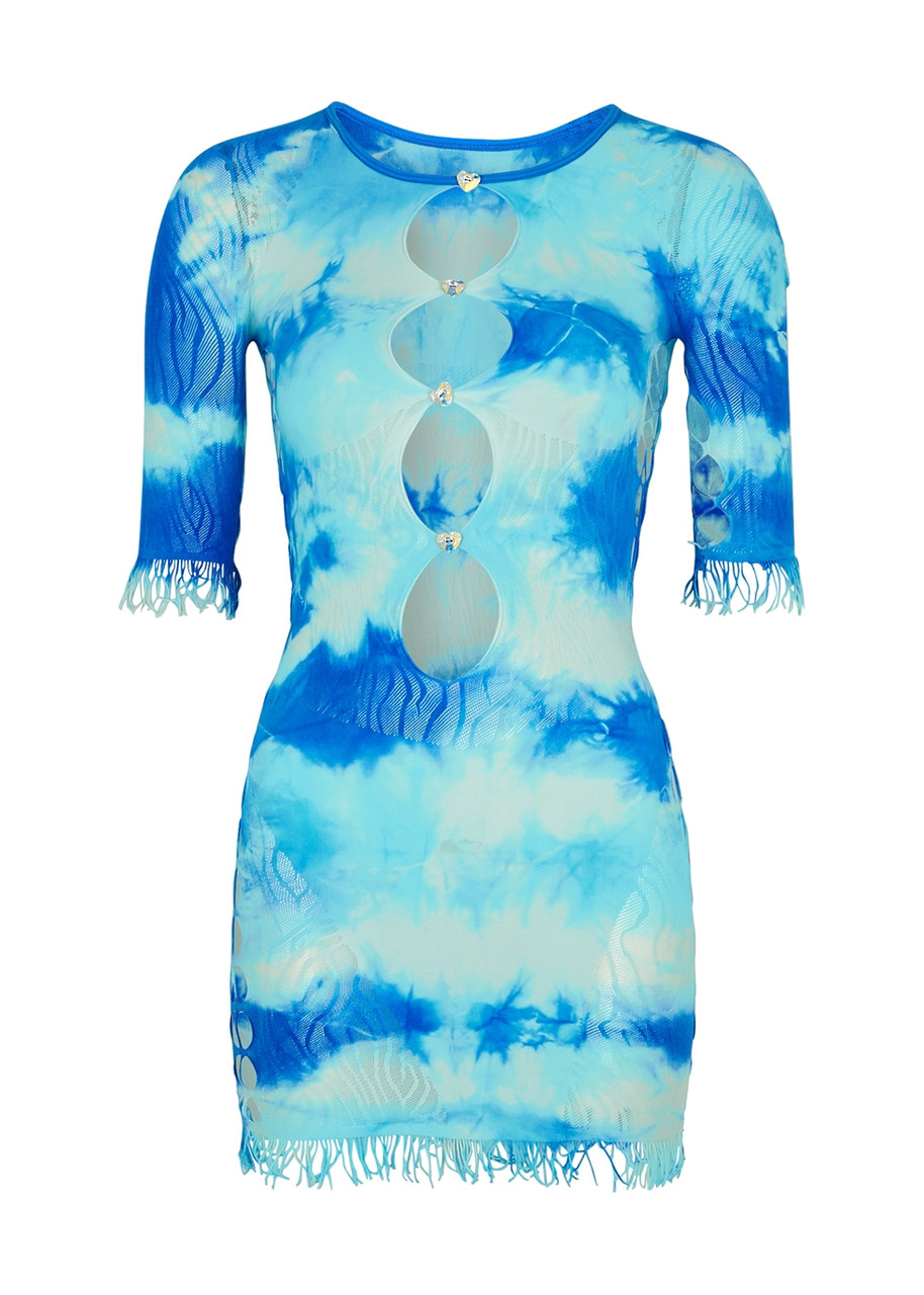 Poster Girl Miranda Tie-dyed Cut-out Stretch-knit Mini Dress In Blue