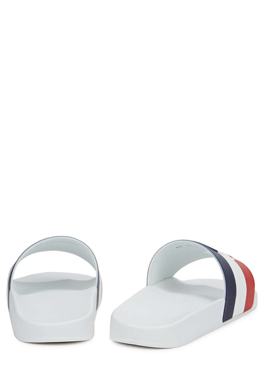  Moncler Basile Striped Rubber Sliders, White, Red And Blue, Open Toe - 7 