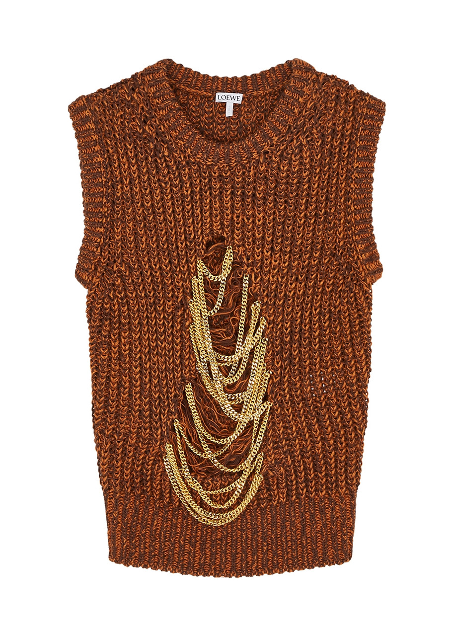 Loewe Brown Chain-embellished Linen-blend Vest - S
