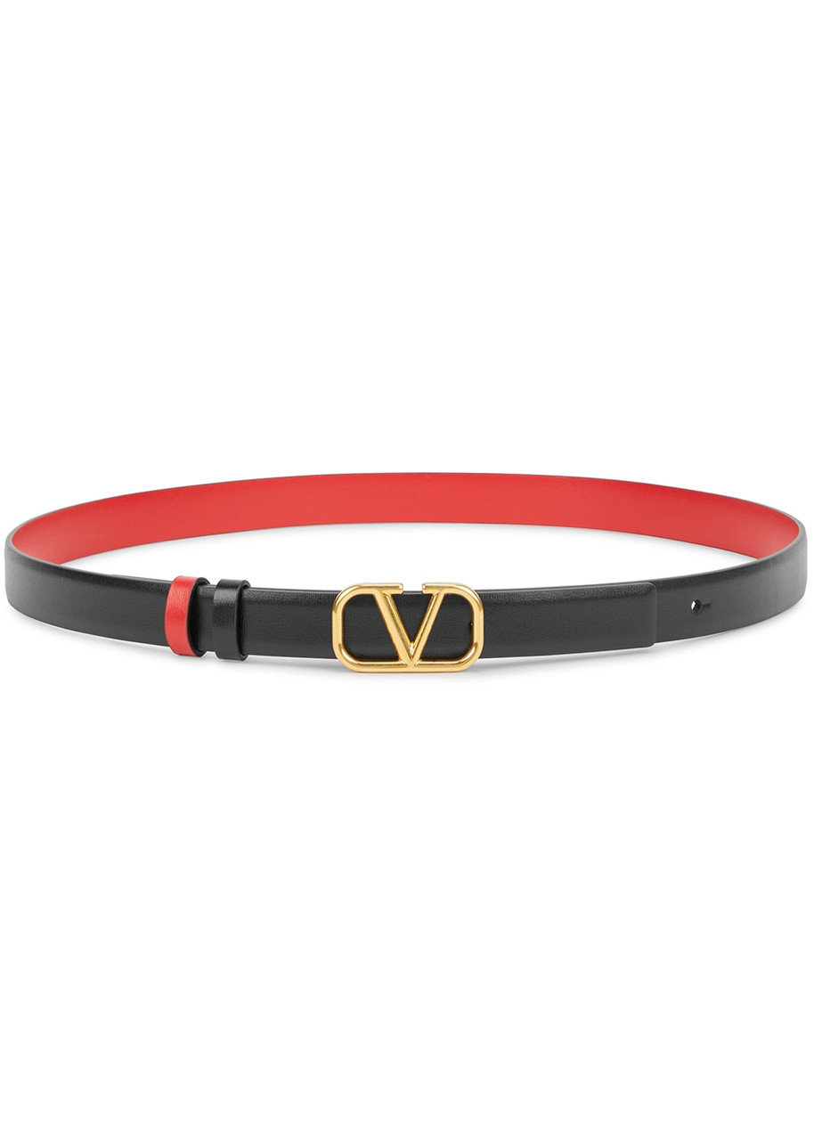 Shop Valentino Garavani Vlogo Reversible Leather Belt In Black