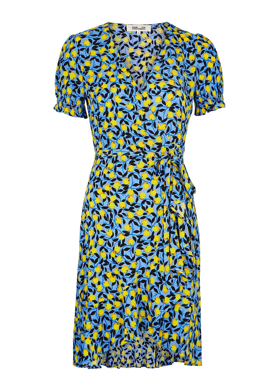 Diane Von Furstenberg Emilia Printed Crepe de Chine Wrap Dress - Blue