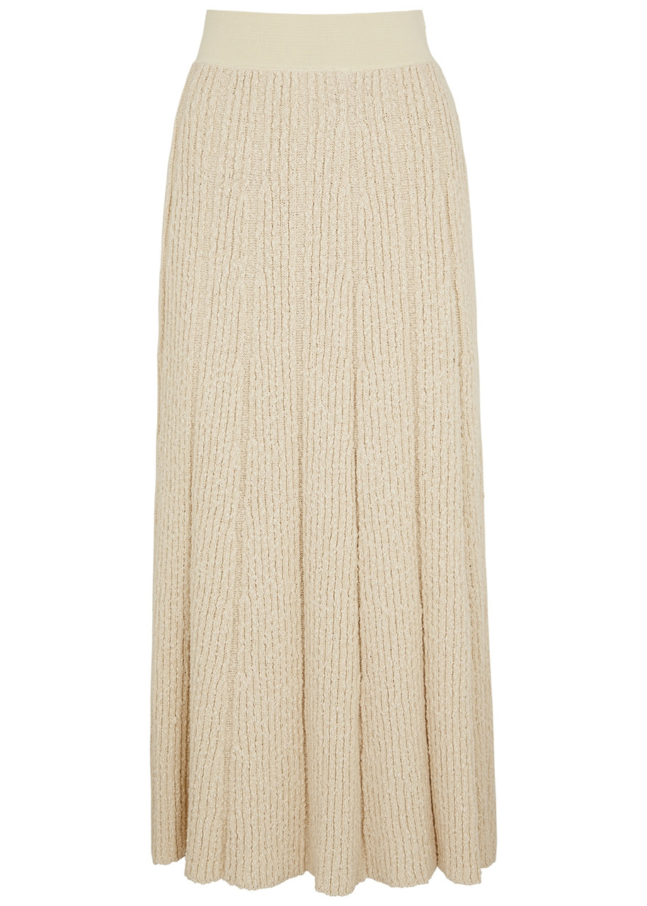 Tory Burch Ecru Ribbed-knit Cotton Midi Skirt - L