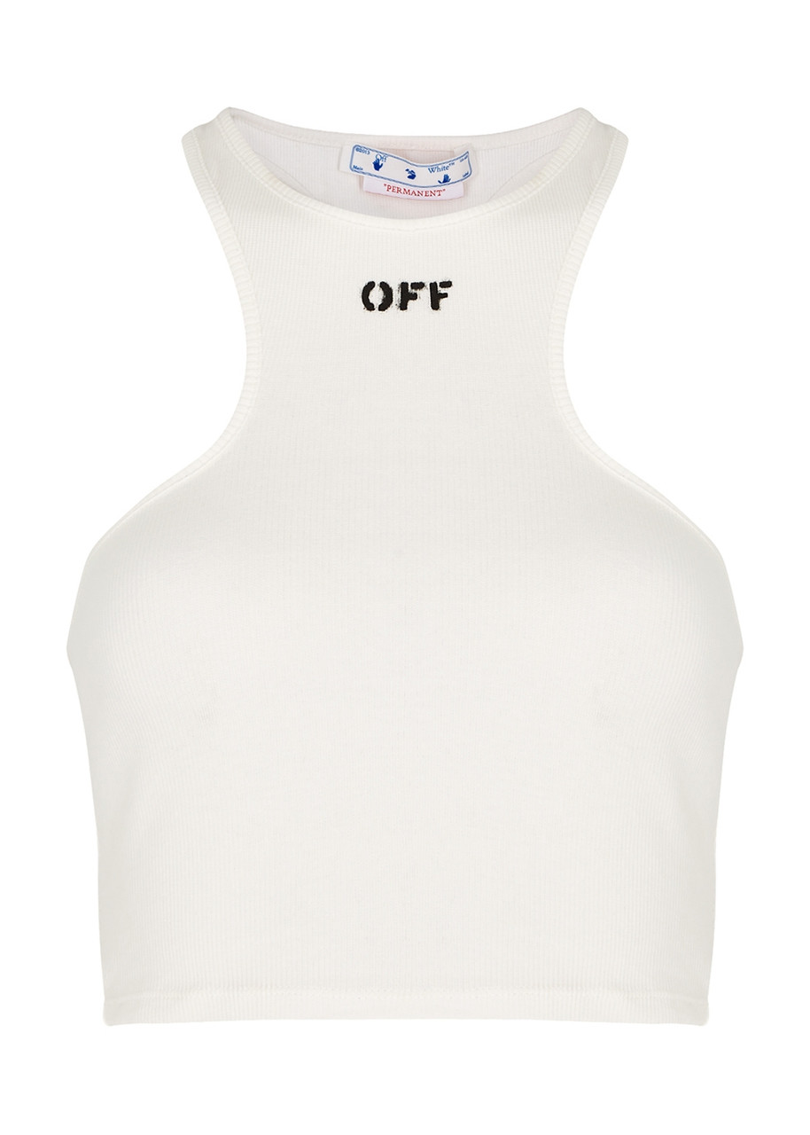 Off-white Rowing White Cropped Stretch-cotton Tank - White And Black - 8