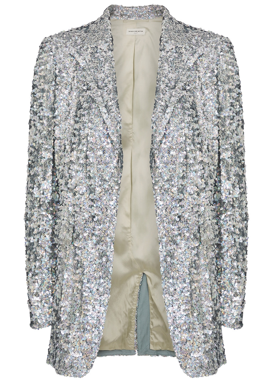 Dries Van Noten Baila Silver Sequin Blazer - 8