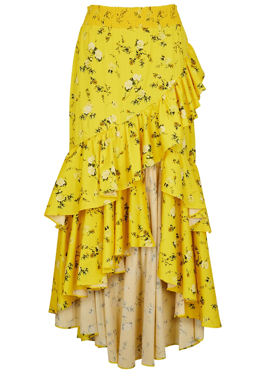 Alice + Olivia Cristina Floral-print Stretch-cotton Skirt - Yellow - 6