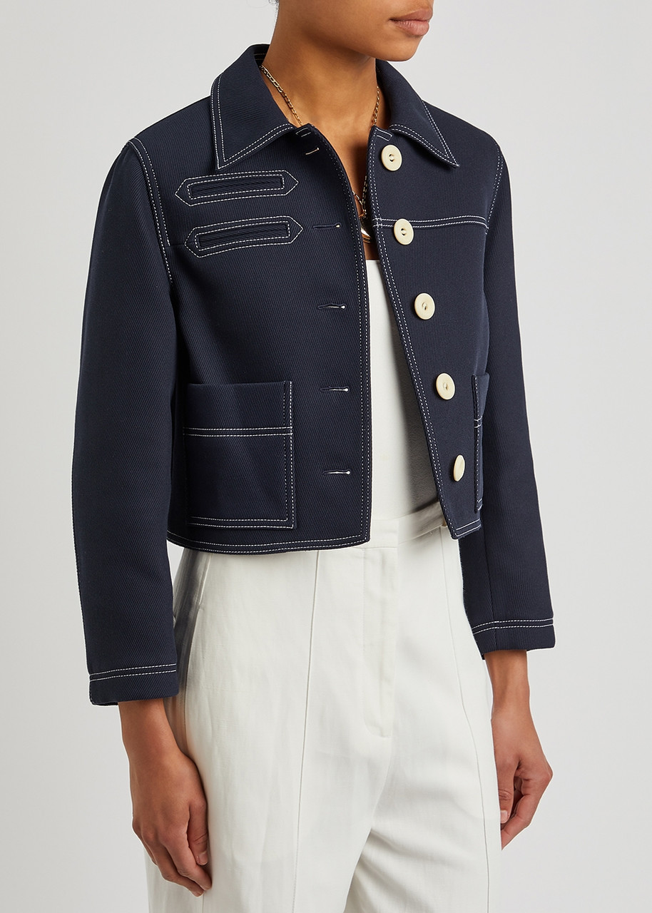  Tory Burch Navy Cropped Cotton-blend Twill Jacket - 8 