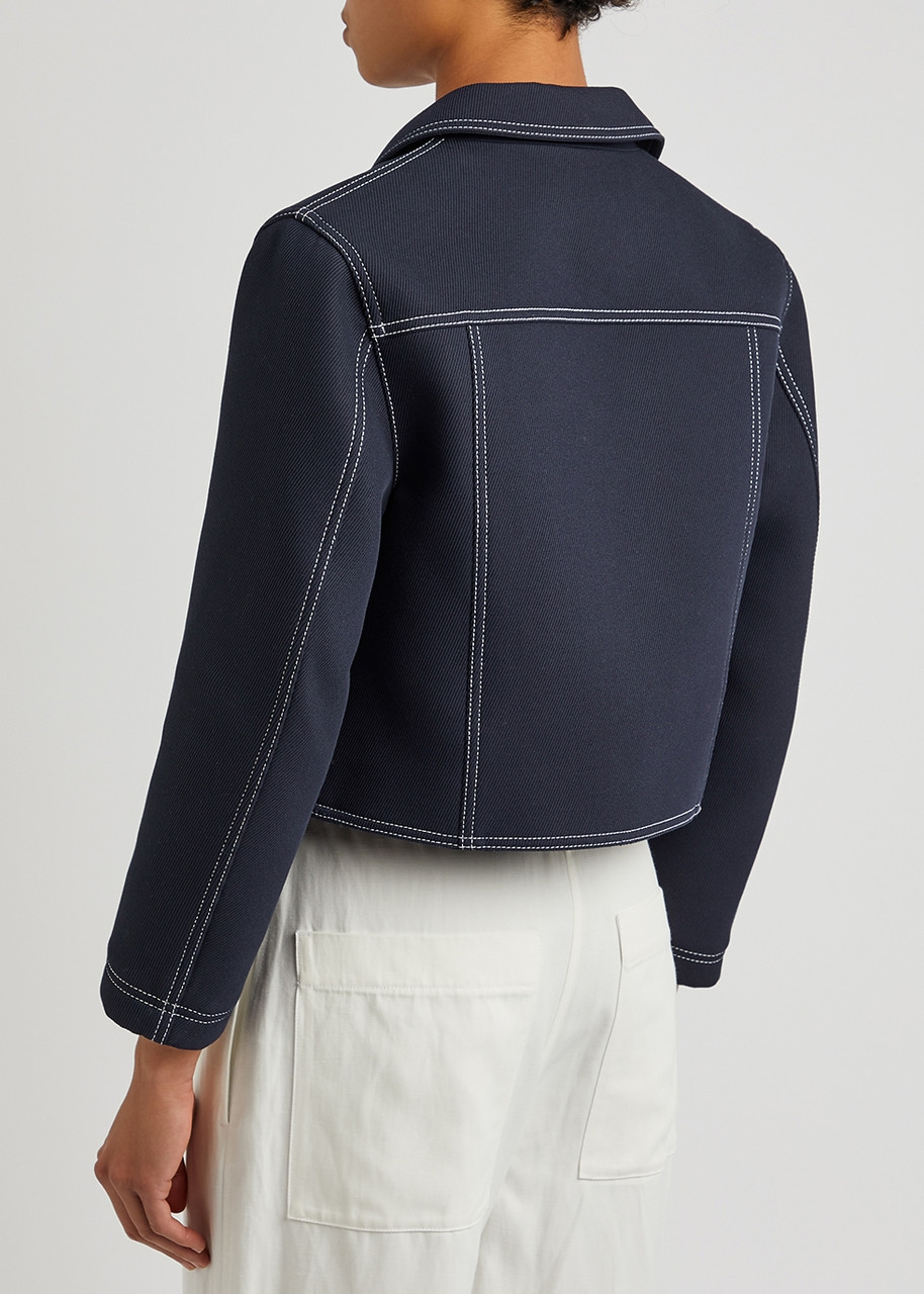  Tory Burch Navy Cropped Cotton-blend Twill Jacket - 8 