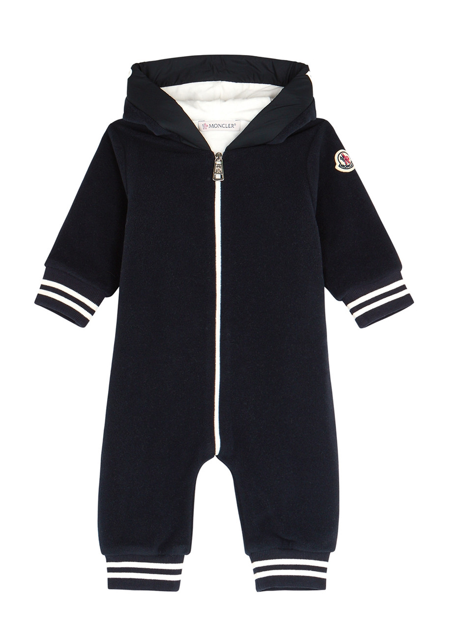 Moncler Kids Logo Stretch-fleece Babygrow - Navy