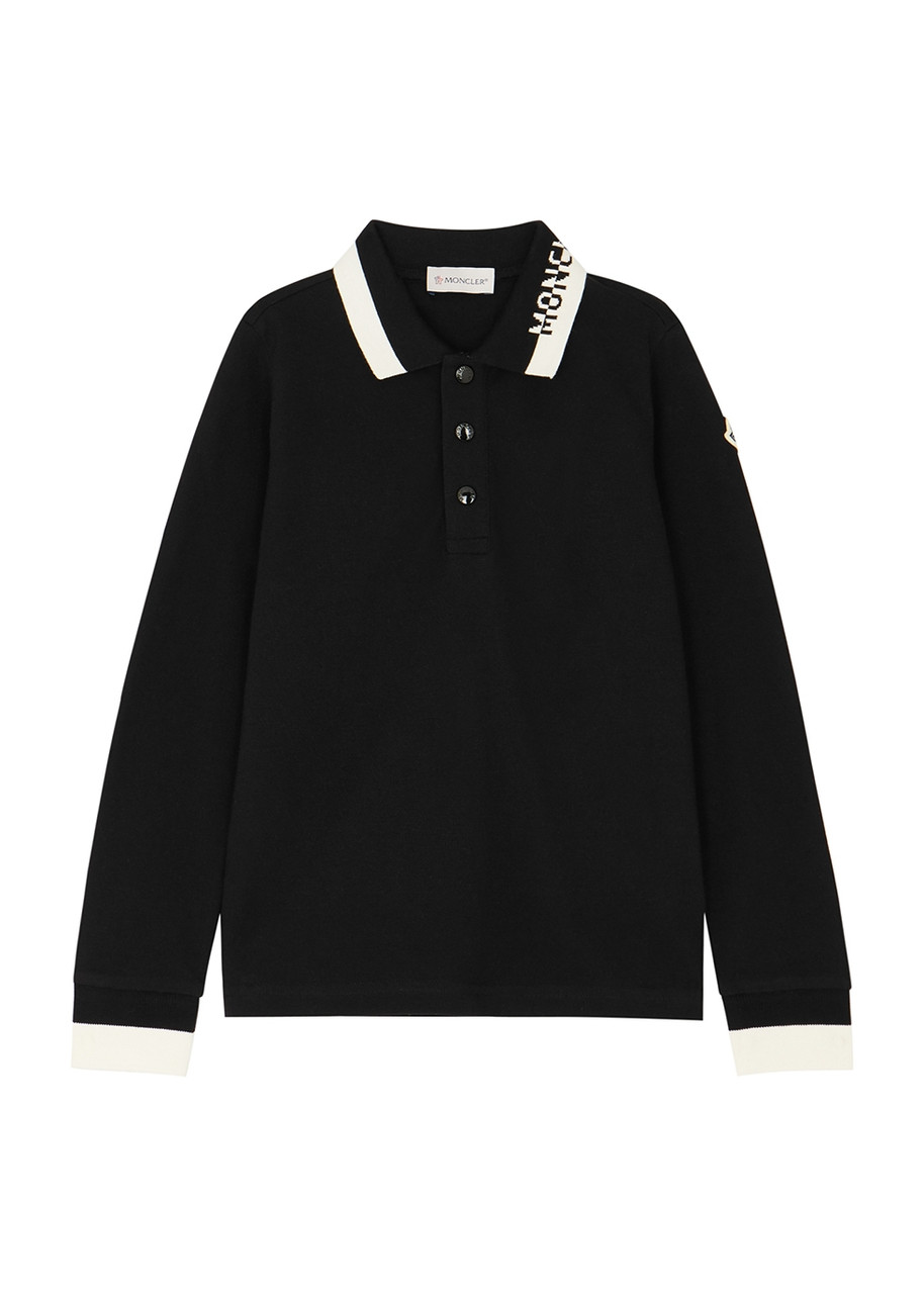 Moncler Kids Black Piqué Cotton Polo Shirt (8-10 Years)