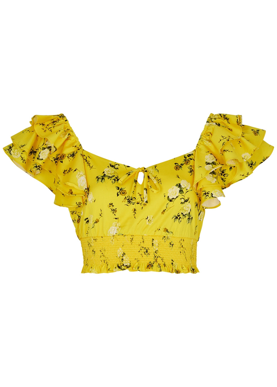 Alice + Olivia Shanae Floral-print Cropped Stretch-cotton top - Yellow - XS