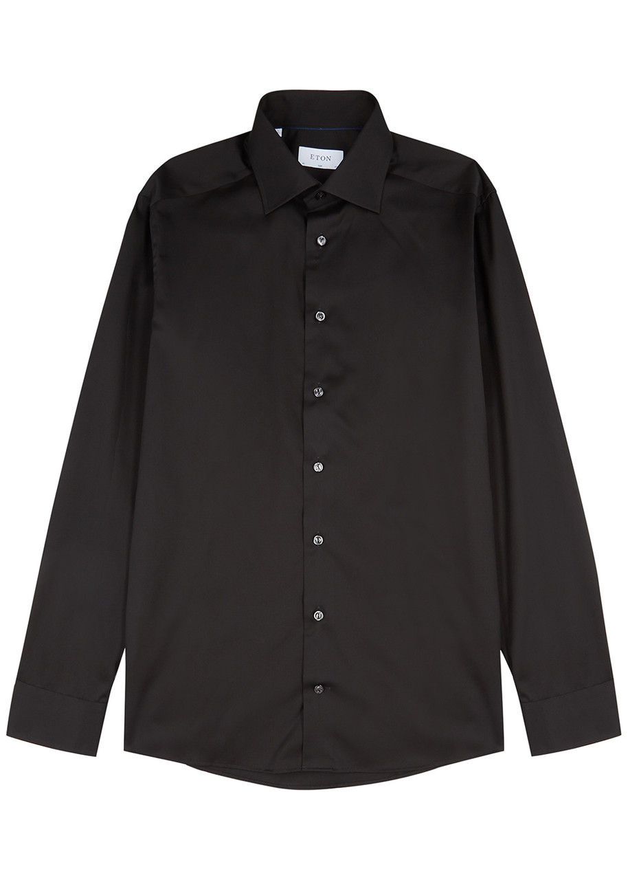 Eton Contemporary-fit Diagonal Weave Dress Shirt In Black