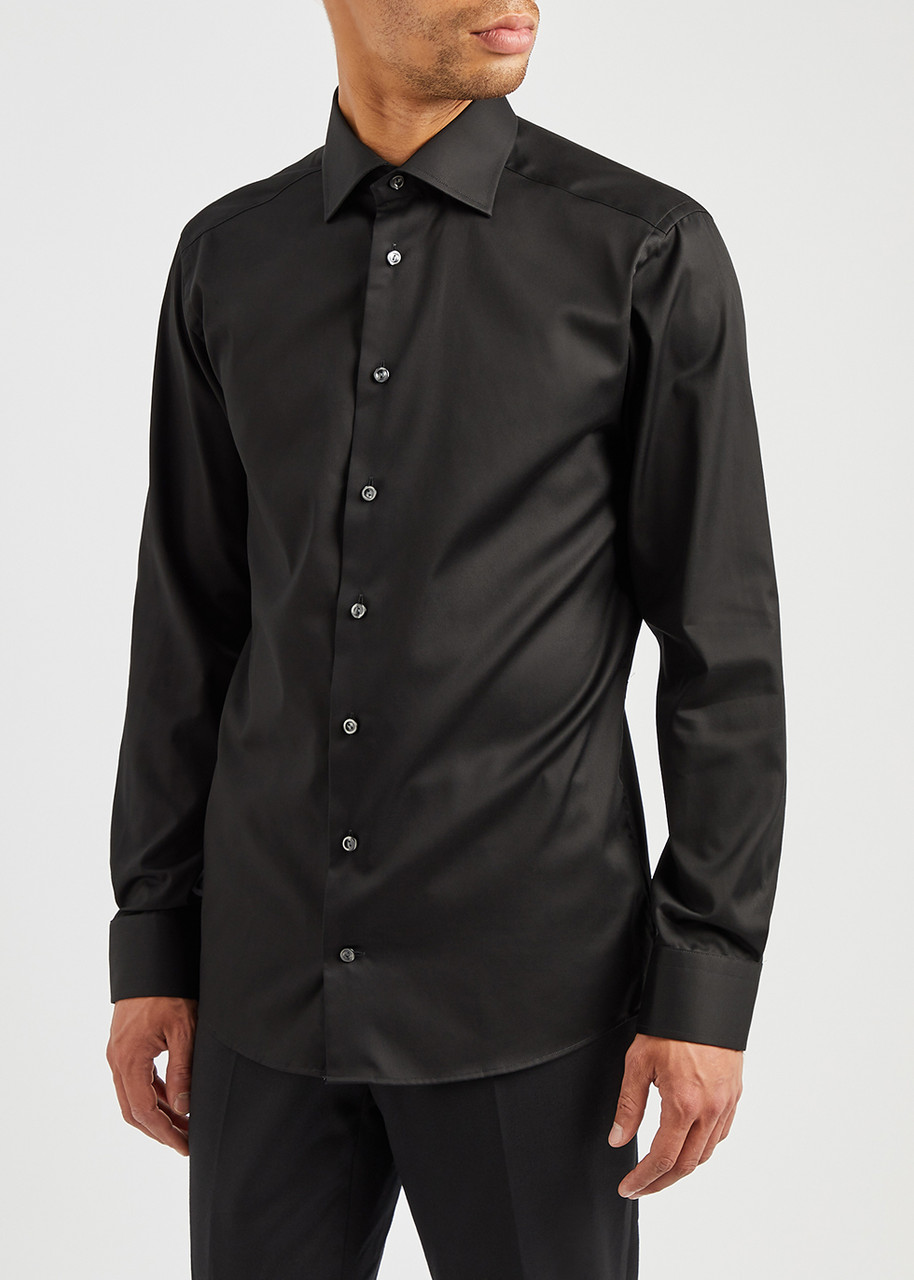 Eton Contemporary-fit Diagonal Weave Dress Shirt In Black