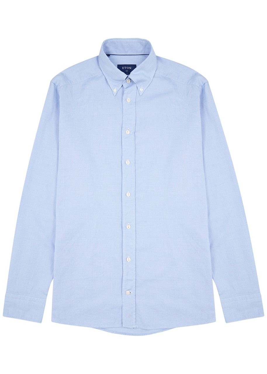 Blue Piqué Cotton Oxford Shirt