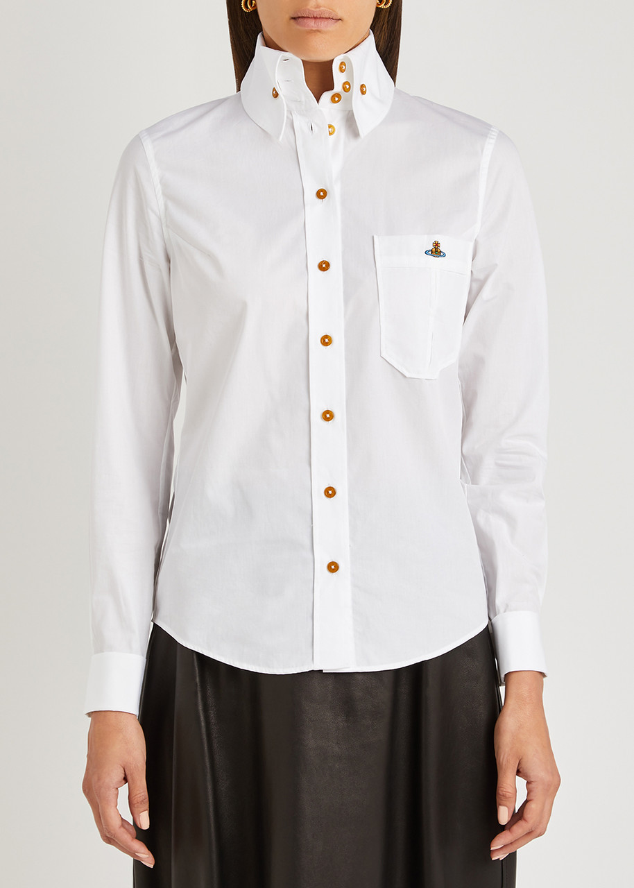 Shop Vivienne Westwood Krall White Logo-embroidered Cotton Shirt