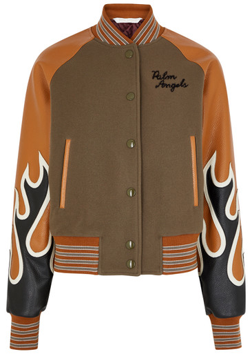 PALM ANGELS Burning wool-blend and leather varsity jacket | Harvey