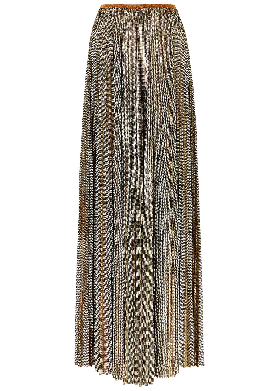 Forte_forte Gold Pleated Metallic-weave Maxi Skirt - 0 (UK6)
