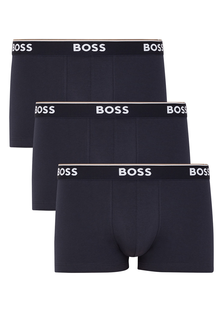 Boss Stretch-cotton Boxer Trunks - set of Three - Blue - M