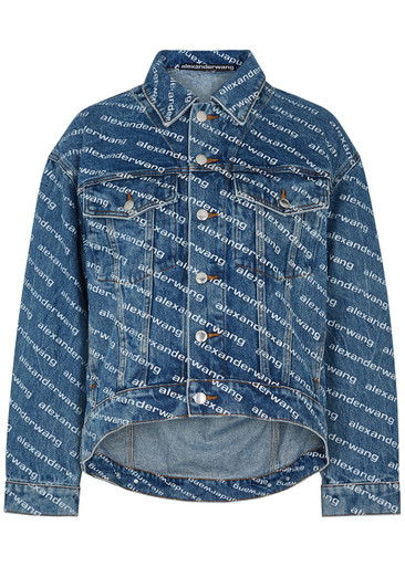 ALEXANDERWANG.T Falling Back blue logo-print denim jacket | Harvey