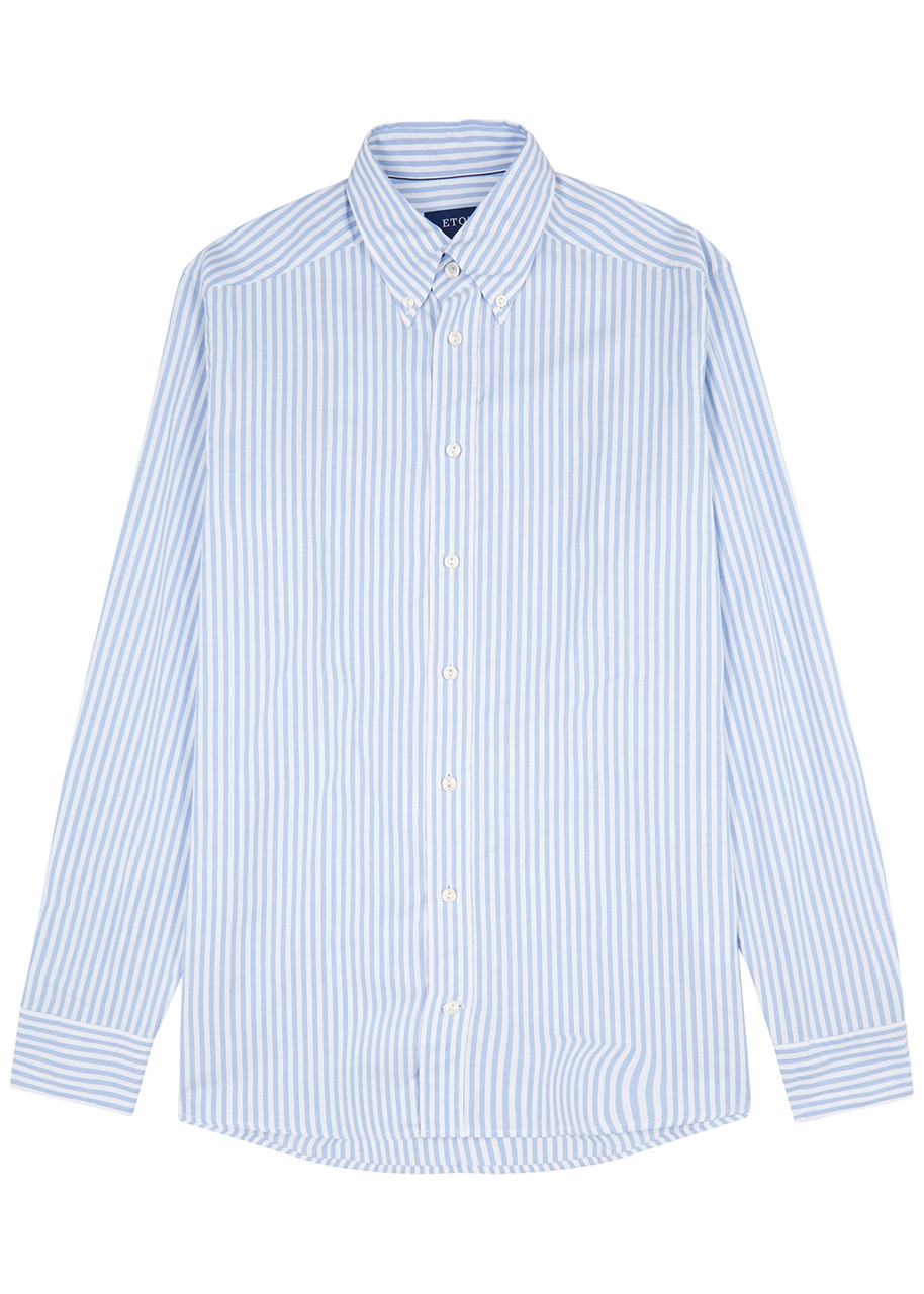 Eton Blue Striped Cotton Oxford Shirt - 40