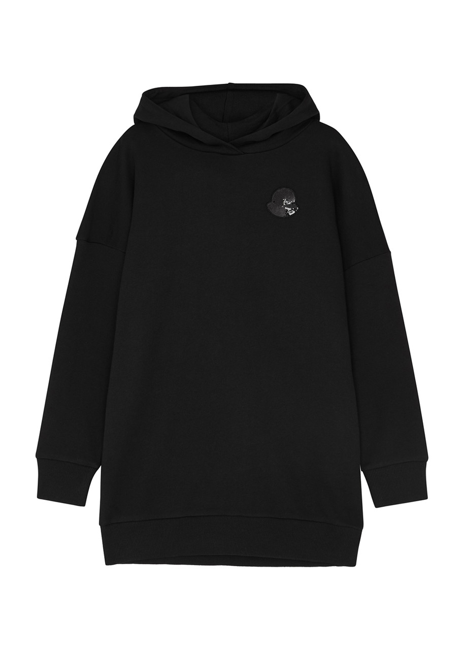 Moncler Kids Black Hooded Cotton Sweatshirt Dress (8-10 Years) - 8 Years