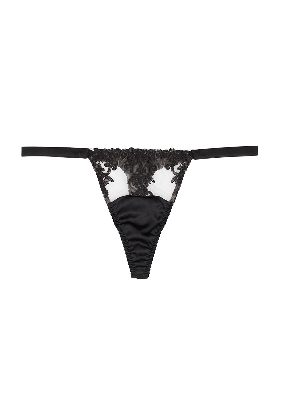 FLEUR OF ENGLAND FLEUR OF ENGLAND ONYX SILK-BLEND SATIN THONG