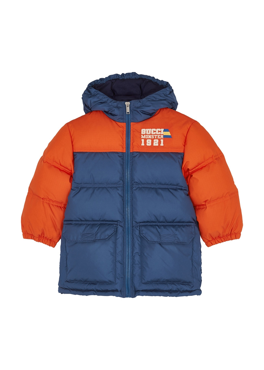 Gucci Kids Panelled Quilted Shell Jacket - Blue