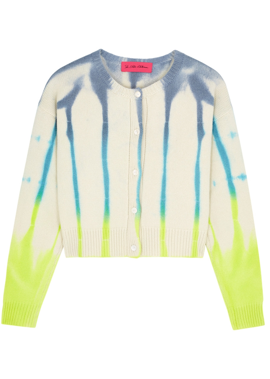 The Elder Statesman Beetle Tie-dyed Cashmere Cardigan In White