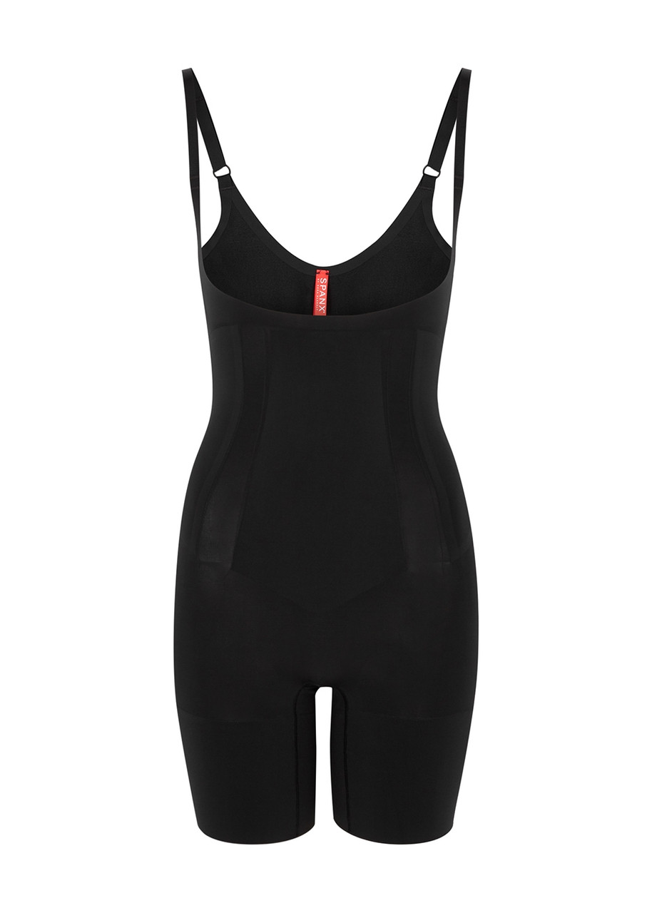 Spanx Oncore Open-bust Mid-thigh Bodysuit In Black