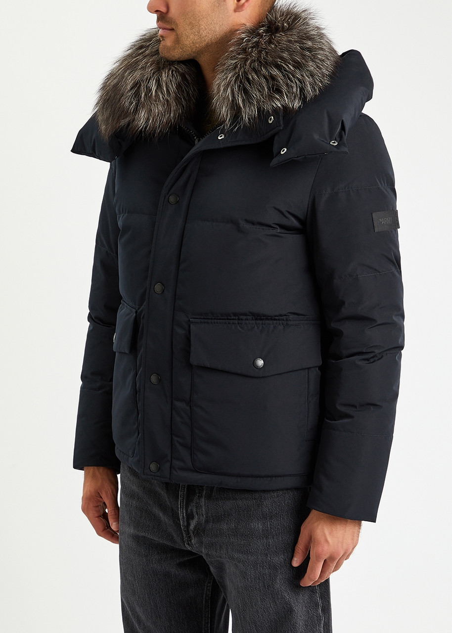  Yves Salomon Quilted Fur-trimmed Shell Jacket - Navy - 54 