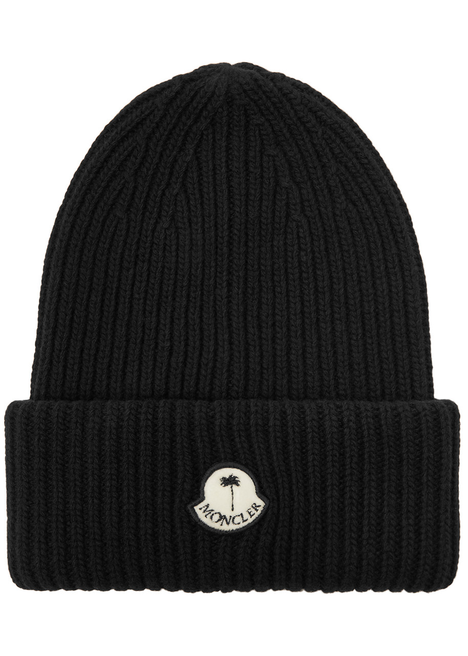 Moncler Genius 8 Moncler Palm Angels Ribbed Wool Beanie In Black