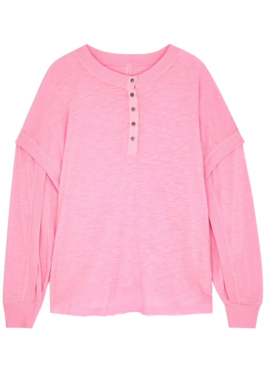 Free People Movement One Up Pink Slubbed Cotton-blend top - L