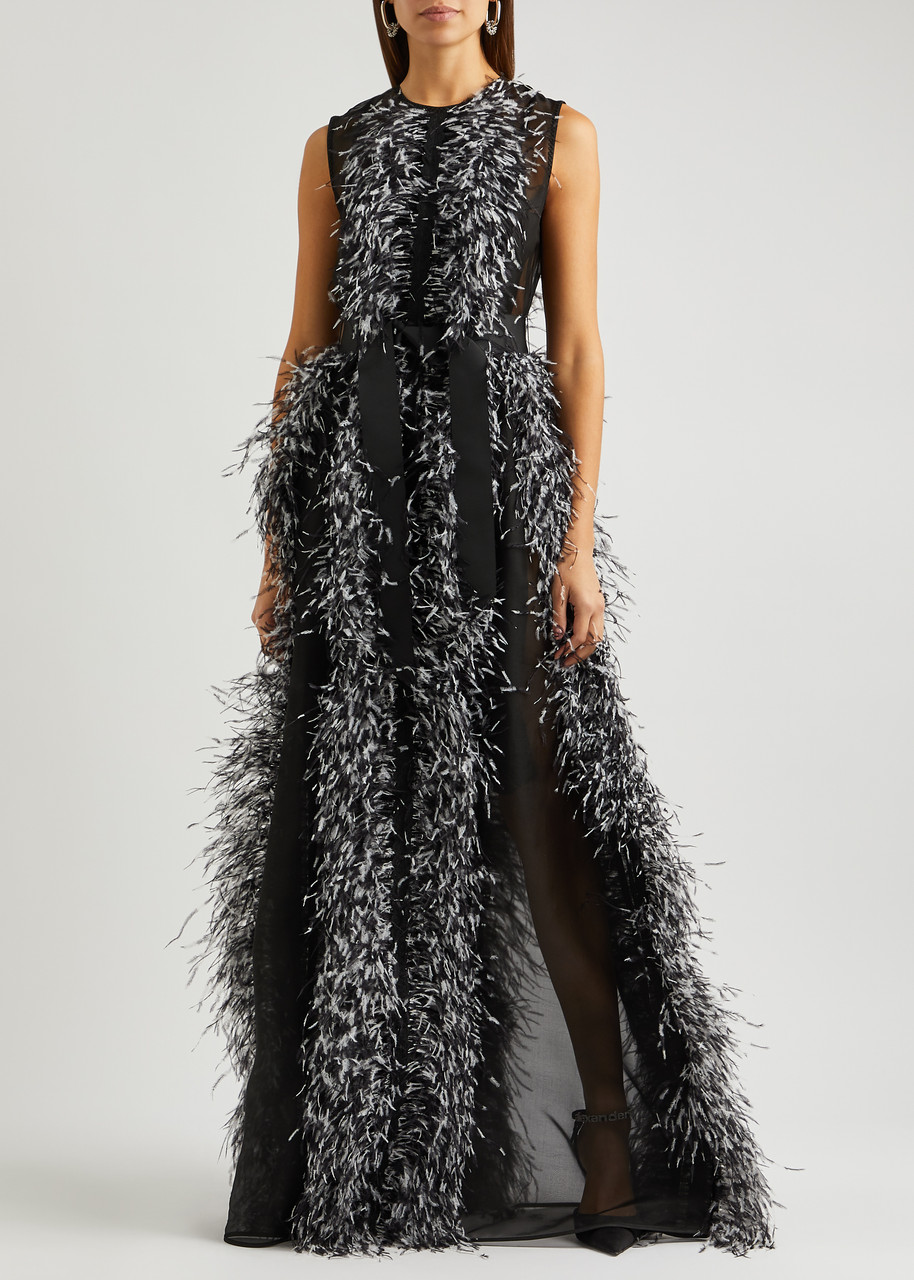 Huishan Zhang Beau Embellished Silk-organza Gown In Black And White