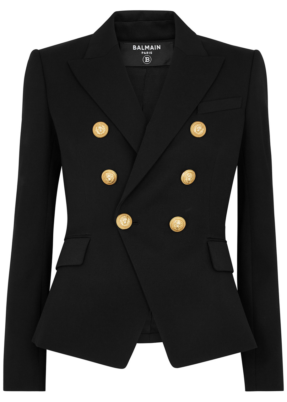 Balmain Double-breasted Wool Blazer - Black - 16