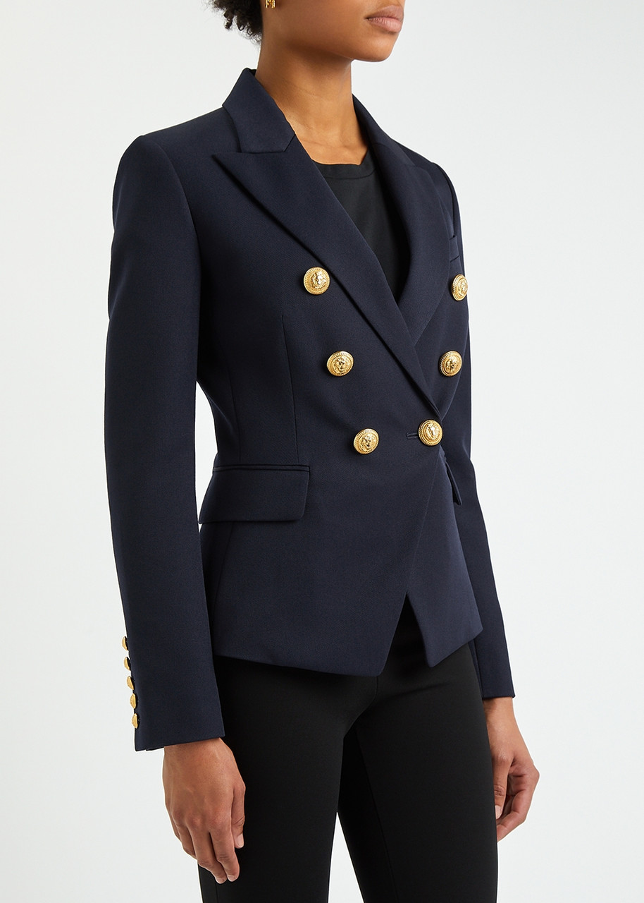  Balmain Double-breasted Wool Blazer - Navy - 10 