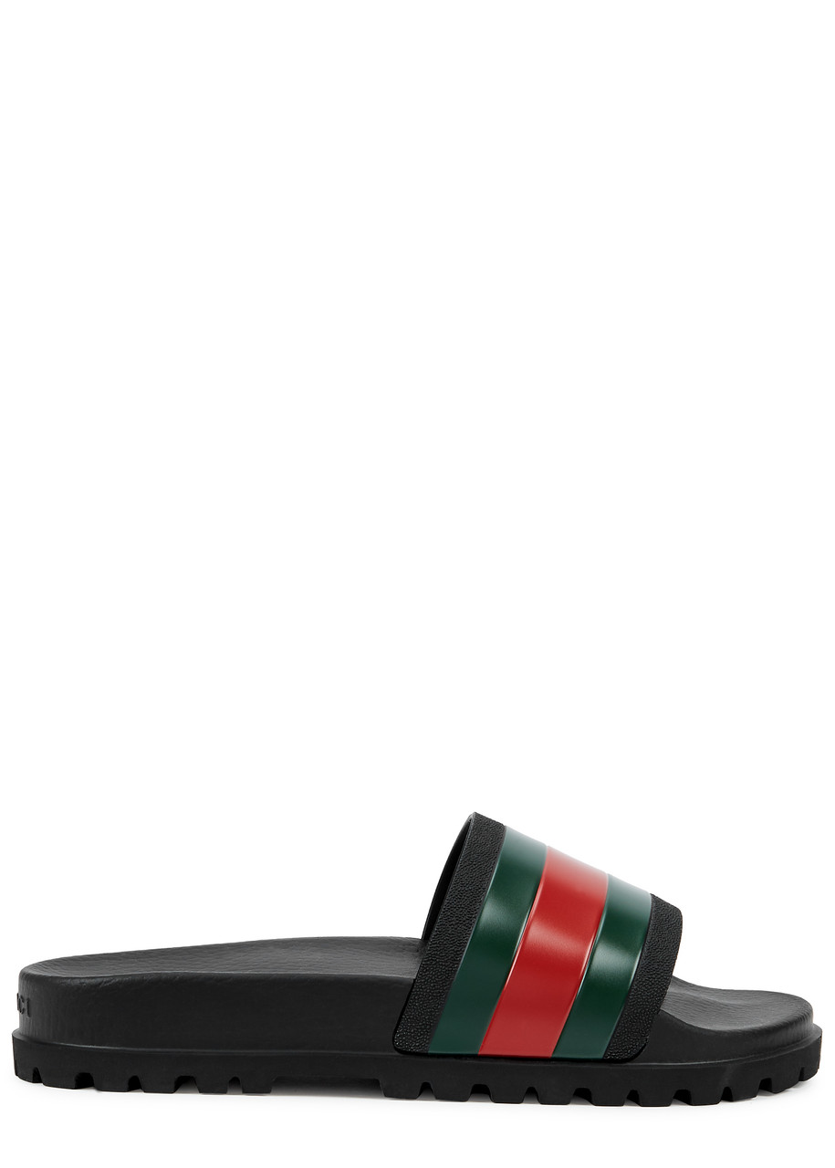 Gucci Pursuit Trek Striped Rubber Sliders - Black - 9