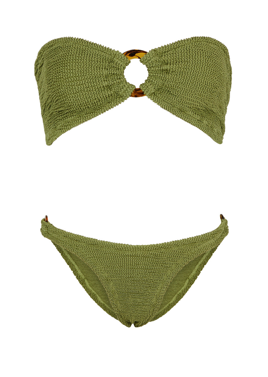 Hunza G Gloria Seersucker Bandeau Bikini - Green - One Size