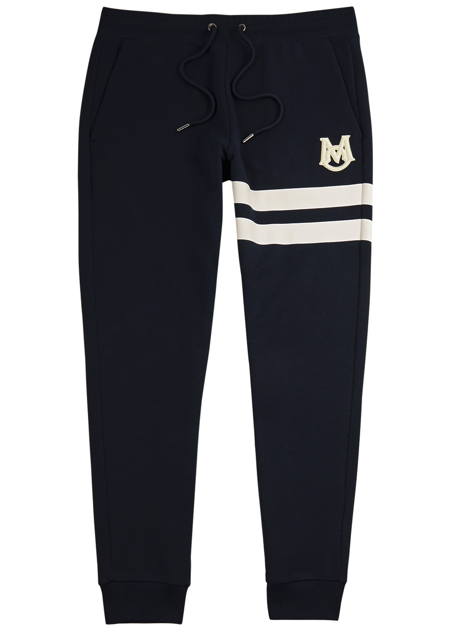 Moncler Striped Logo Cotton Sweatpants In Navy