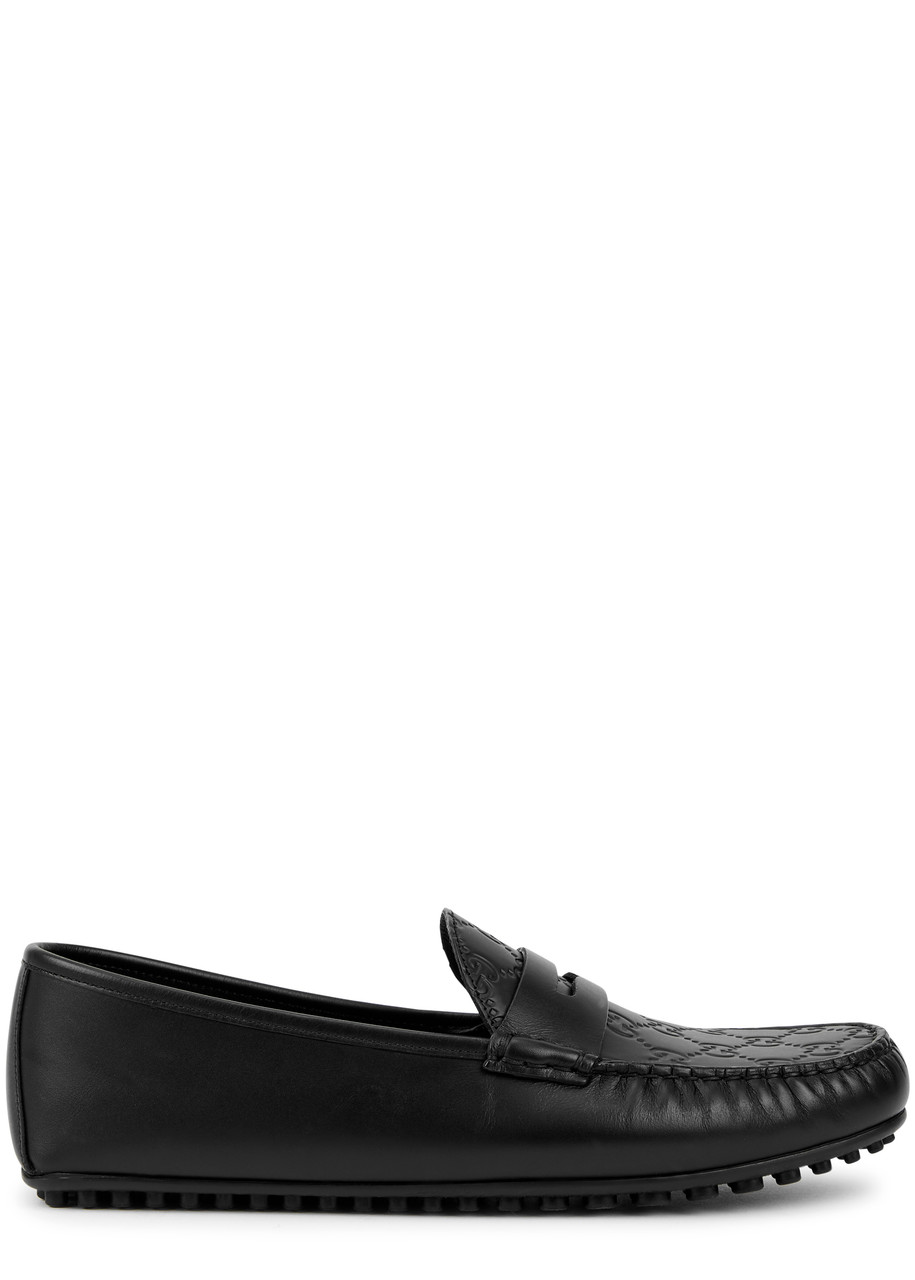 Gucci Gg-monogrammed Leather Driving Shoes - Black - 7