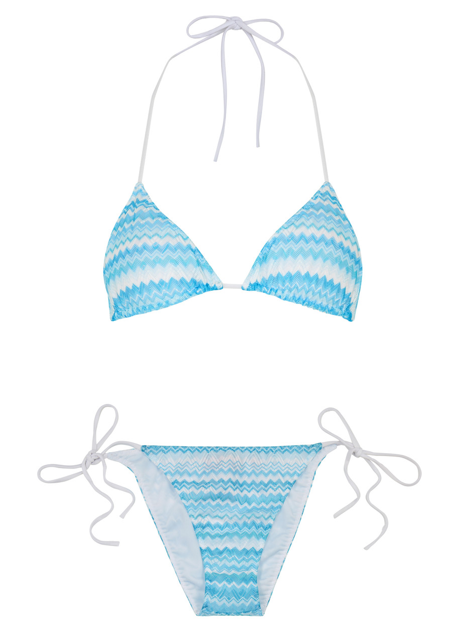 Missoni Zigzag Fine-knit Bikini In Blue