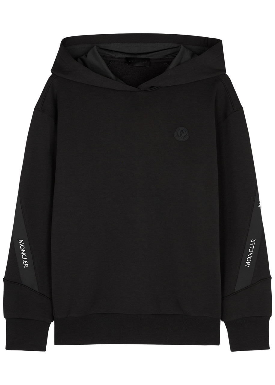 Moncler Logo-trimmed Hooded Cotton Sweatshirt In Black