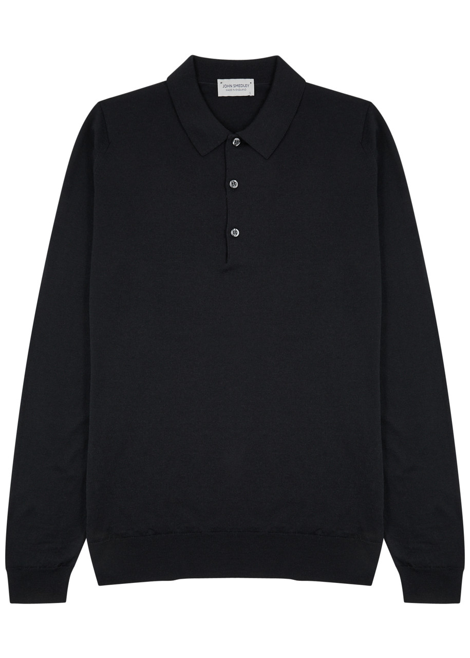 John Smedley Belper Merino Wool Polo Shirt In Black