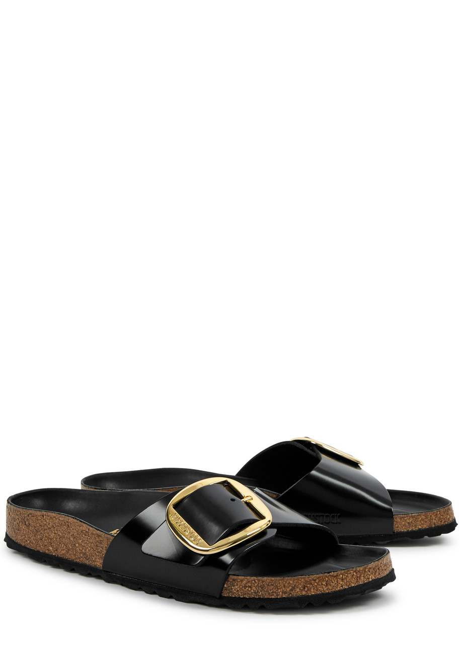 Birkenstock Madrid Glossed Leather Sliders - Black - 5